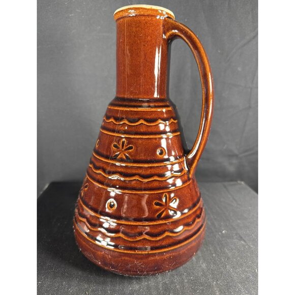 Vtg Marcrest Daisy & Dot Brown Stoneware Carafe Pitcher Jug 10" Oven Proof USA - Picture 4 of 8